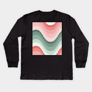 Bargello waves pattern pink and green Kids Long Sleeve T-Shirt